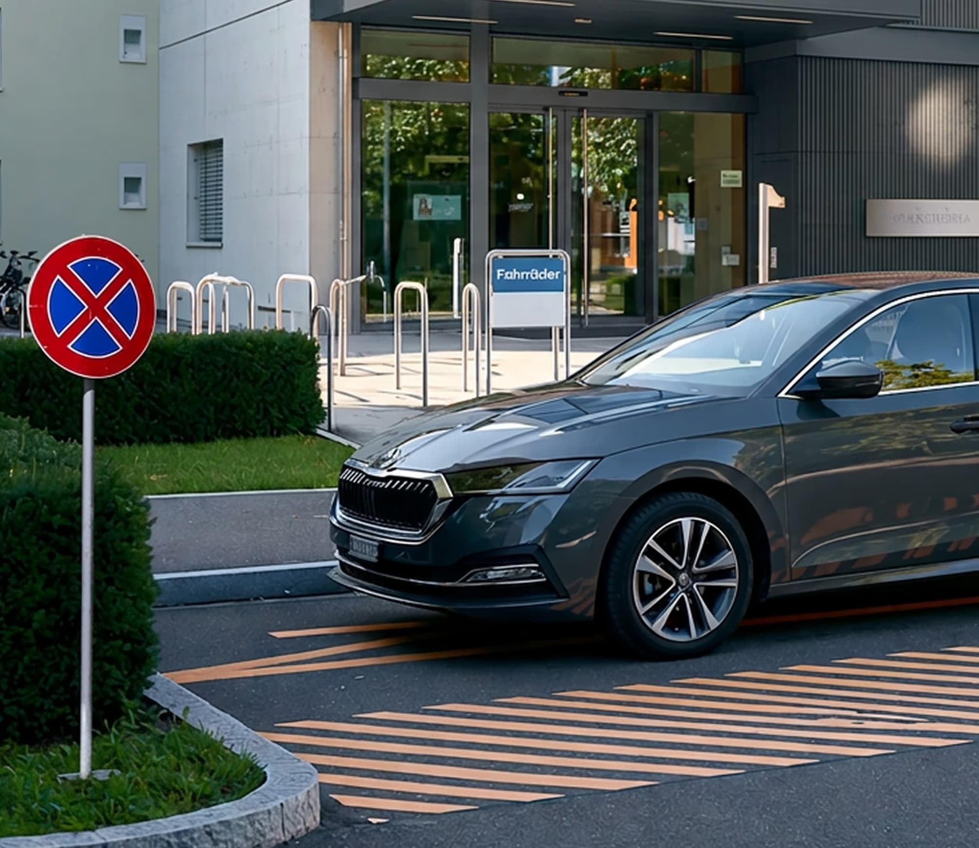 Fahrzeug versperrt eine Geschäftszufahrt